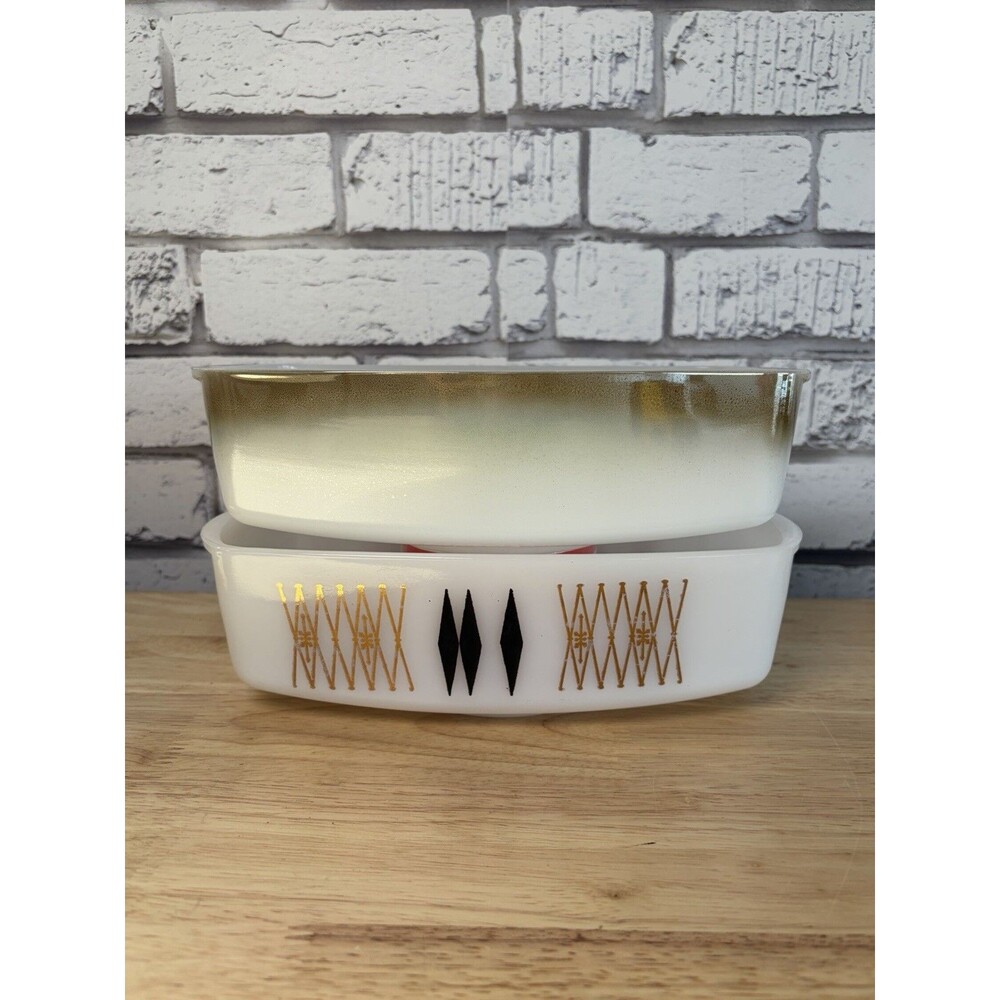 Federal Atomic Harlequin & Mesa Casseroles Loaf Milk Glass Starburst Vintage